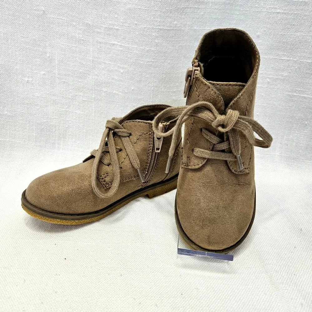 Cat & Jack Chukka Boots Toddler 9 Brown Faux Suede Side Zip Lace Up Desert Shoes
